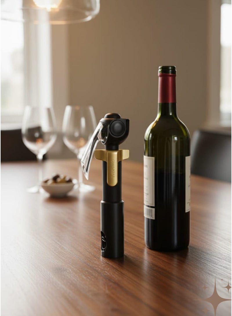 EVER VINO 5-in-1 Wine Opener & Preserver Tool | Foil Cutter, Corkscrew, Aerator & Vacuum Pump | Premium Black Wine Accessory - Image 3